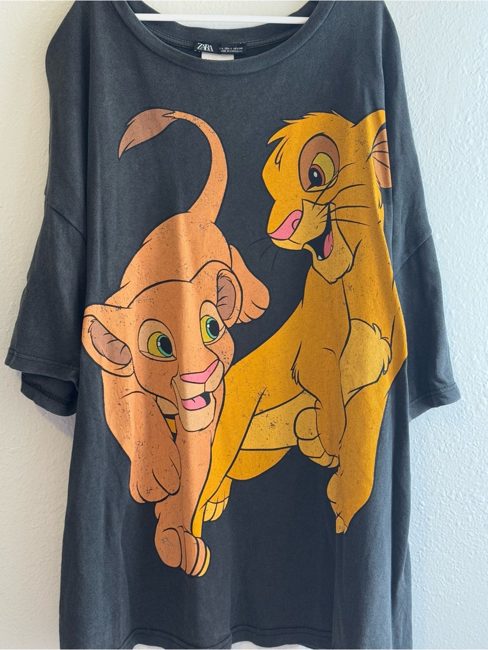Zara Adult Black Tee with Yellow & Peach Lion King Print